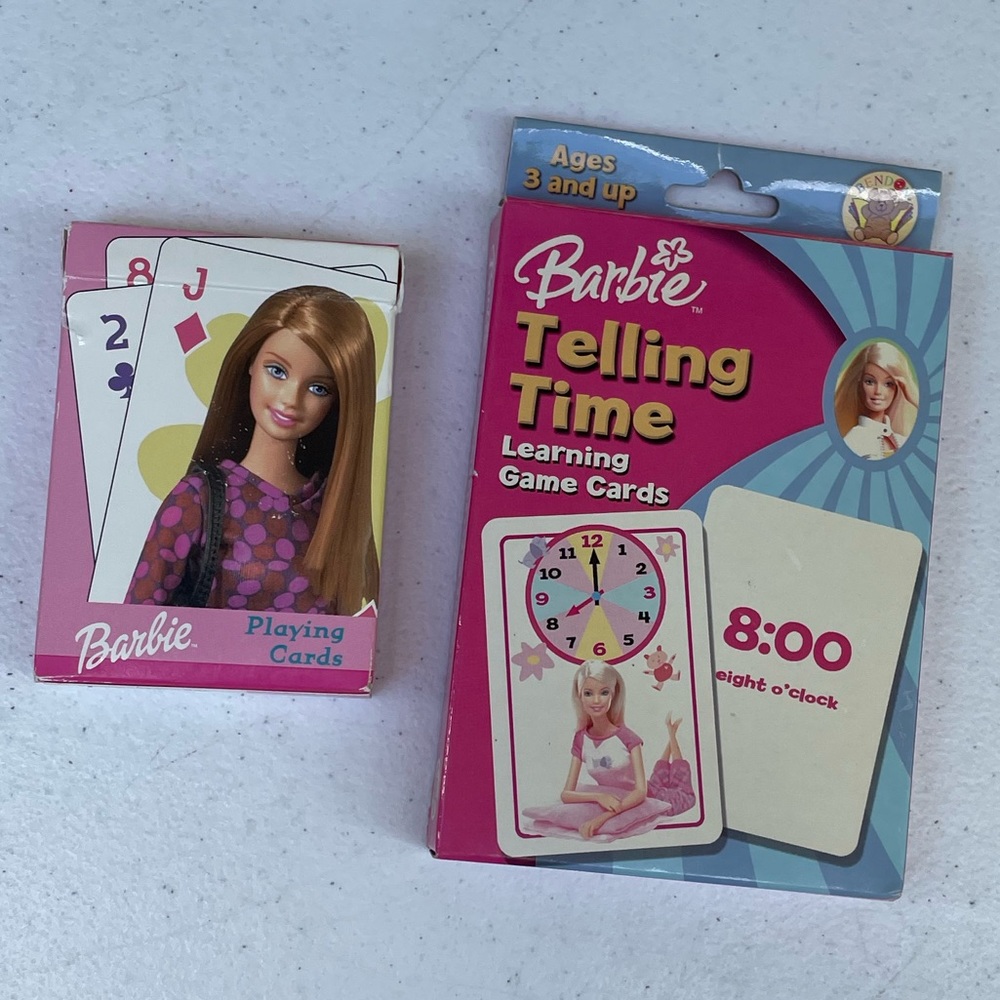 Mattel 2000s Barbie Playing Cards & Telling Time Learning Game Cards Bundle